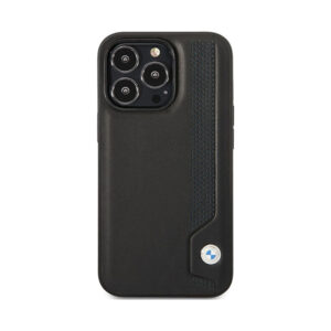 Coque iPhone 14 Pro Max BMW Leather Blue Dots noire — visuel 3