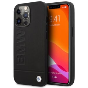 Coque iPhone 14 Pro Max BMW Leather Hot Stamp MagSafe noire