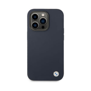 Coque iPhone 14 Pro Max BMW Liquid Silicone Case Metal Logo MagSafe bleu marine — visuel 3