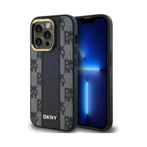 Coque iPhone 14 Pro Max DKNY Leather Checkered Mono Pattern MagSafe noire