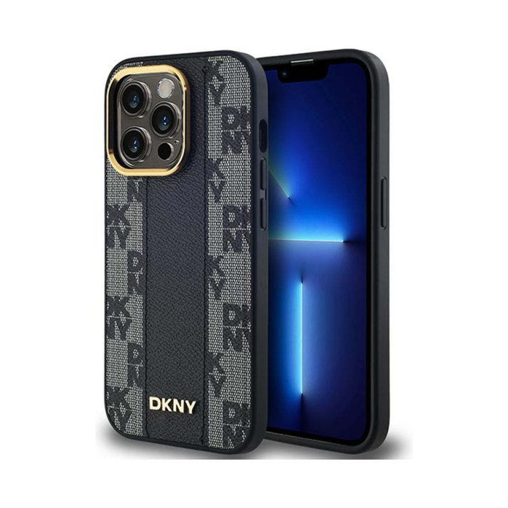Coque iPhone 14 Pro Max DKNY Leather Checkered Mono Pattern MagSafe noire