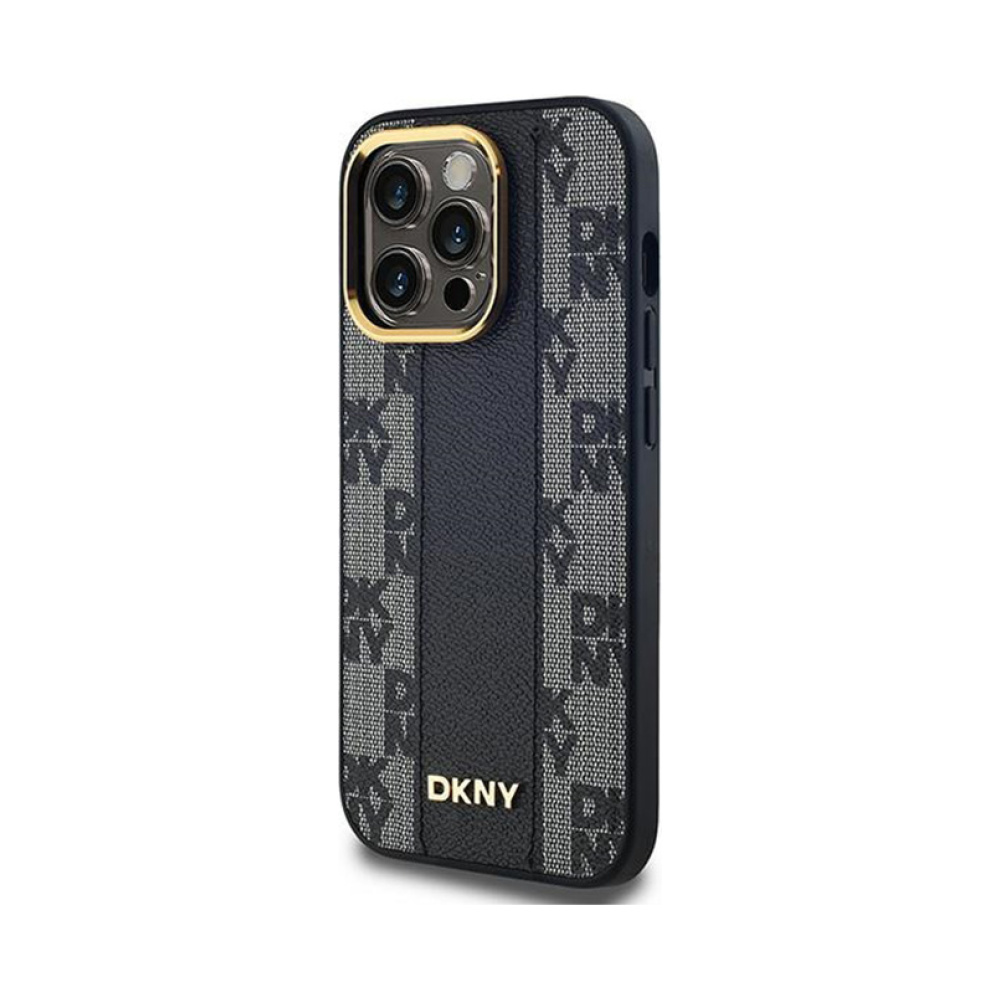 Coque iPhone 14 Pro Max DKNY Leather Checkered Mono Pattern MagSafe noire — visuel 2