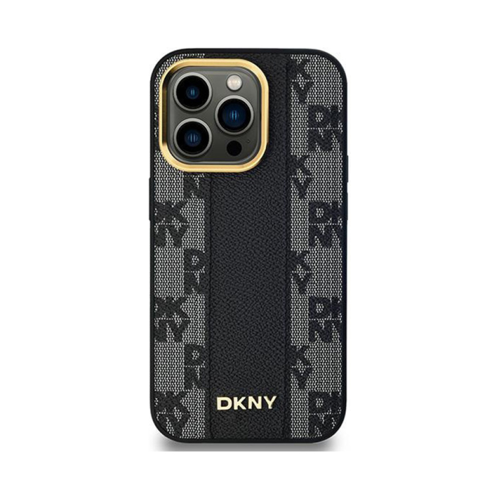 Coque iPhone 14 Pro Max DKNY Leather Checkered Mono Pattern MagSafe noire — visuel 3