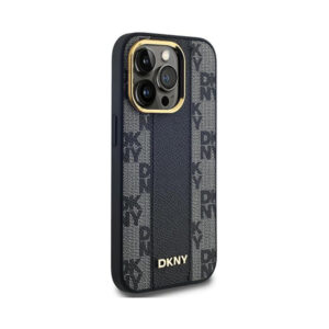 Coque iPhone 14 Pro Max DKNY Leather Checkered Mono Pattern MagSafe noire — visuel 4