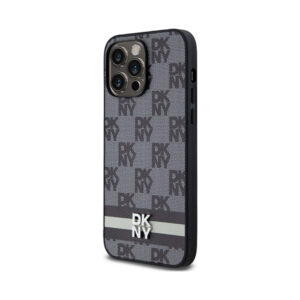 Coque iPhone 14 Pro Max DKNY Leather Checkered Mono Pattern & Printed Stripes noire — visuel 2