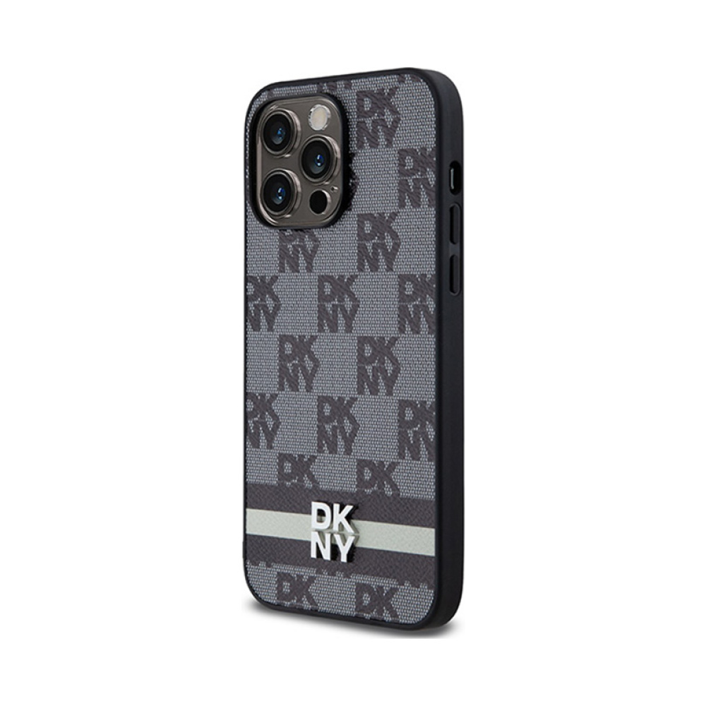 Coque iPhone 14 Pro Max DKNY Leather Checkered Mono Pattern & Printed Stripes noire — visuel 2
