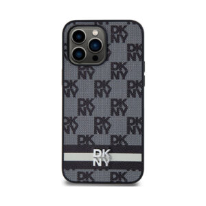 Coque iPhone 14 Pro Max DKNY Leather Checkered Mono Pattern & Printed Stripes noire — visuel 3