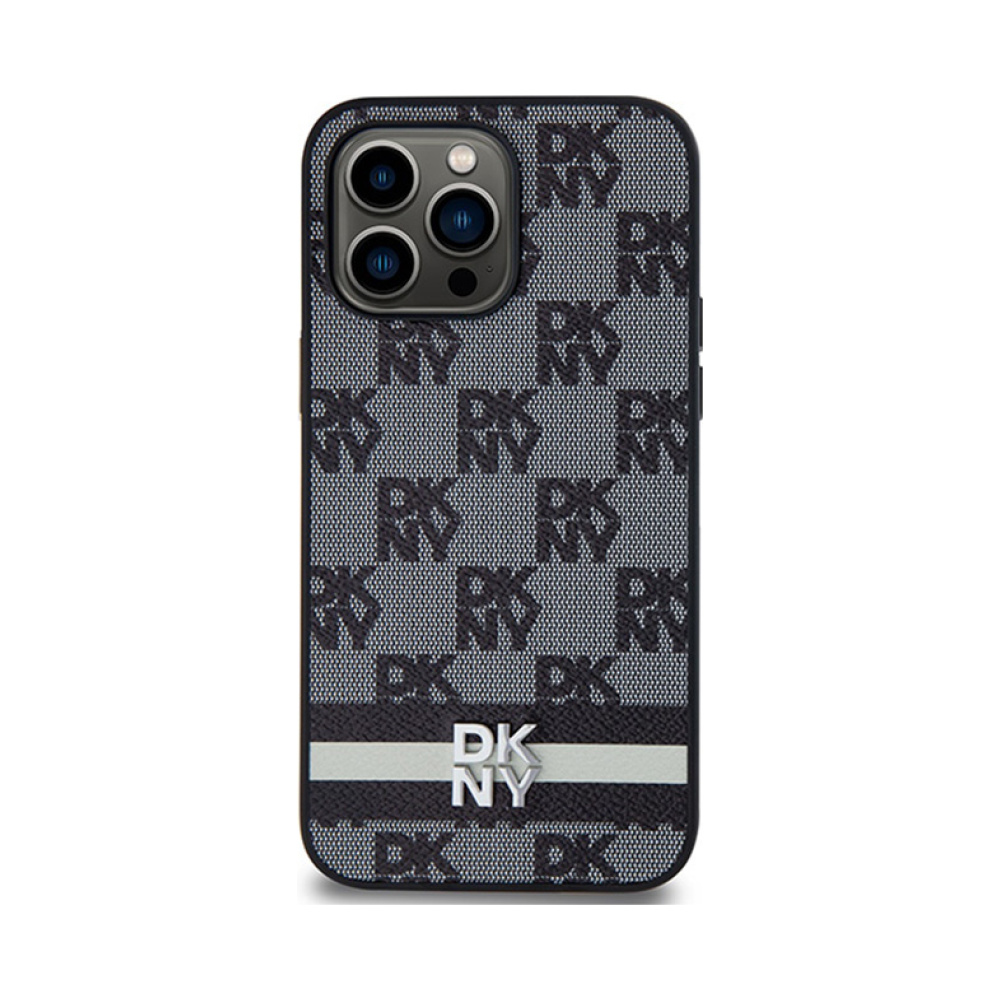 Coque iPhone 14 Pro Max DKNY Leather Checkered Mono Pattern & Printed Stripes noire — visuel 3