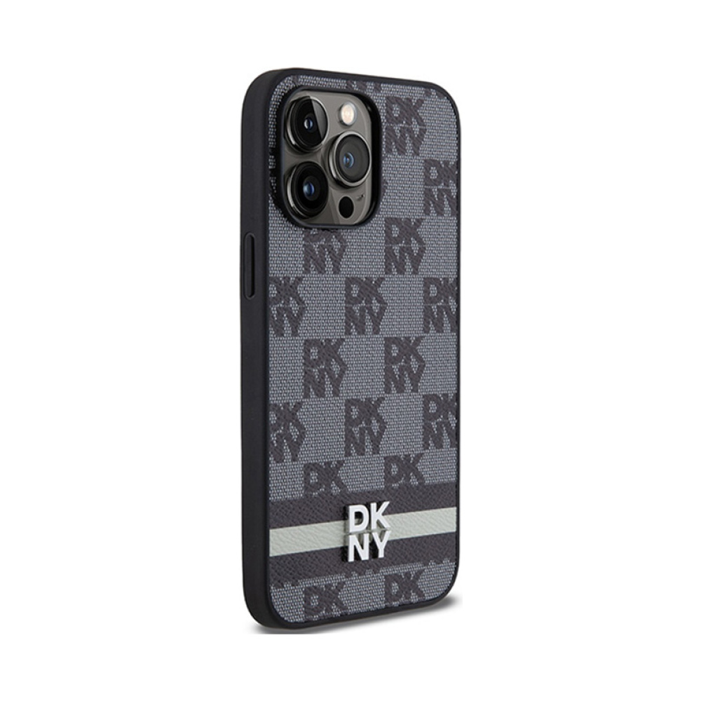 Coque iPhone 14 Pro Max DKNY Leather Checkered Mono Pattern & Printed Stripes noire — visuel 4