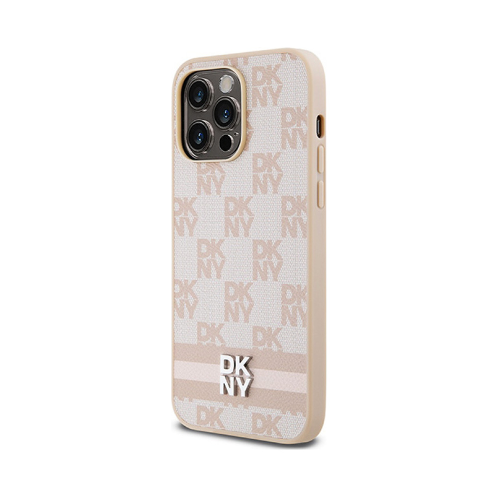 Coque iPhone 14 Pro Max DKNY Leather Checkered Mono Pattern & Printed Stripes rose — visuel 2