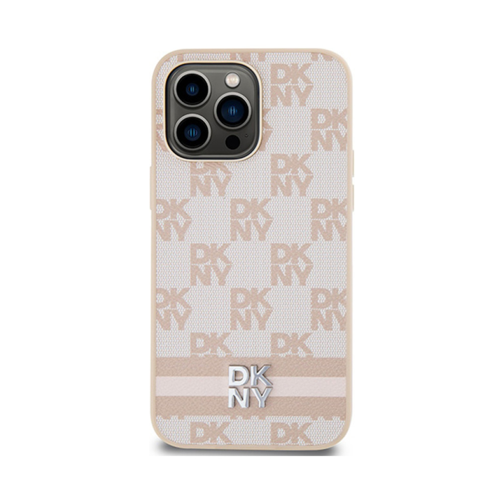 Coque iPhone 14 Pro Max DKNY Leather Checkered Mono Pattern & Printed Stripes rose — visuel 3