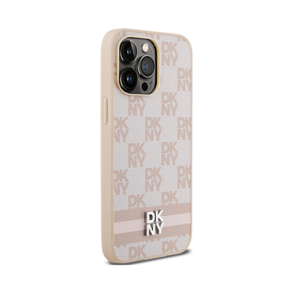 Coque iPhone 14 Pro Max DKNY Leather Checkered Mono Pattern & Printed Stripes rose — visuel 4