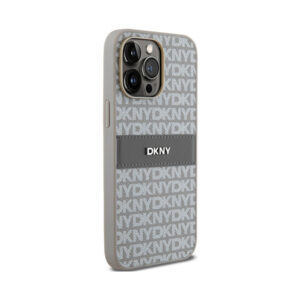 Coque iPhone 14 Pro Max DKNY Leather Mono Stripe & Metal Logo beige — visuel 4