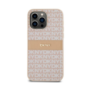 Coque iPhone 14 Pro Max DKNY Leather Mono Stripe & Metal Logo rose — visuel 3