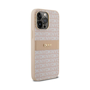 Coque iPhone 14 Pro Max DKNY Leather Mono Stripe & Metal Logo rose — visuel 4