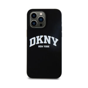 Coque iPhone 14 Pro Max DKNY Liquid Silicone White Printed Logo MagSafe noire — visuel 3