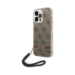 Coque iPhone 14 Pro Max Guess 4G Print Cord brune