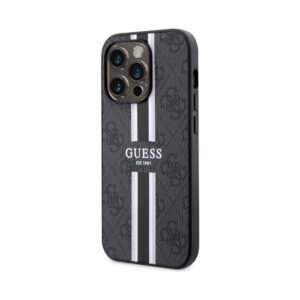 Coque iPhone 14 Pro Max Guess 4G Printed Stripes MagSafe noire — visuel 2