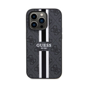 Coque iPhone 14 Pro Max Guess 4G Printed Stripes MagSafe noire — visuel 3
