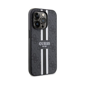 Coque iPhone 14 Pro Max Guess 4G Printed Stripes MagSafe noire — visuel 4