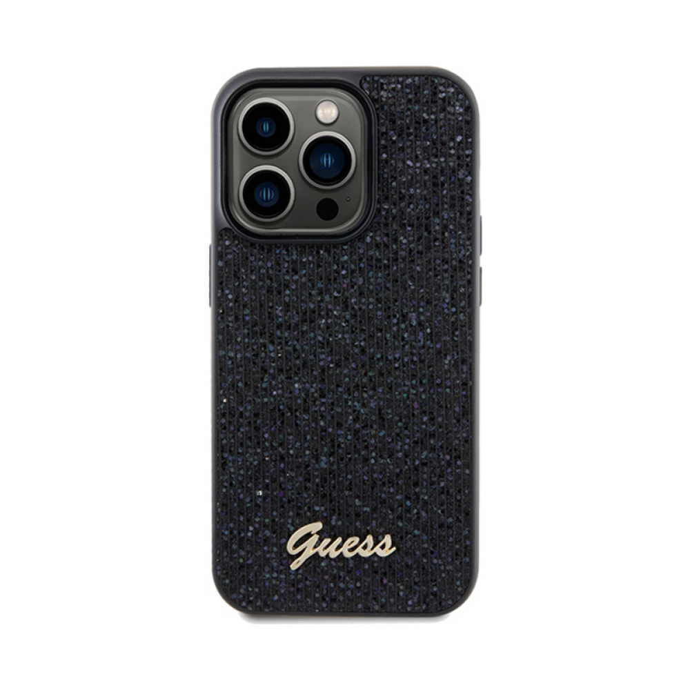 Coque iPhone 14 Pro Max Guess Disco Metal Script noire — visuel 3