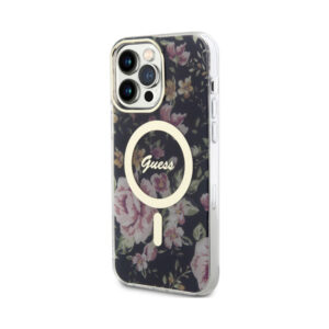 Coque iPhone 14 Pro Max Guess Flower MagSafe noire — visuel 2