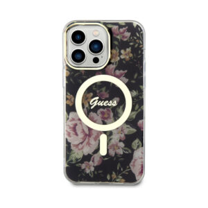 Coque iPhone 14 Pro Max Guess Flower MagSafe noire — visuel 3