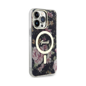 Coque iPhone 14 Pro Max Guess Flower MagSafe noire — visuel 4
