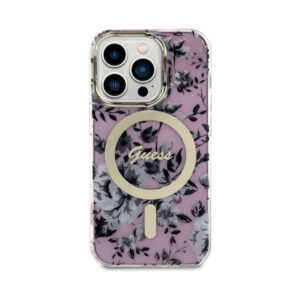 Coque iPhone 14 Pro Max Guess Flower MagSafe rose — visuel 3