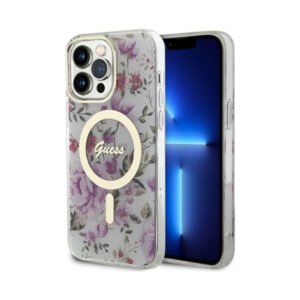Coque iPhone 14 Pro Max Guess Flower MagSafe transparente