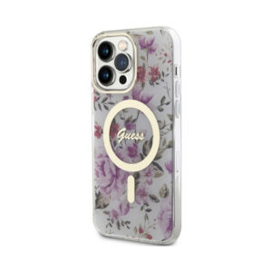 Coque iPhone 14 Pro Max Guess Flower MagSafe transparente — visuel 2