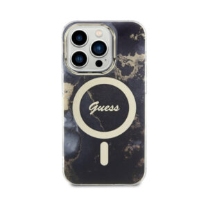 Coque iPhone 14 Pro Max Guess Golden Marble MagSafe noire — visuel 3