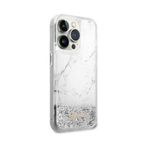 Coque iPhone 14 Pro Max Guess Liquid Glitter Marble blanche — visuel 4
