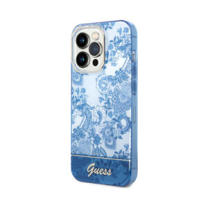 Coque iPhone 14 Pro Max Guess Porcelain Collection bleue — visuel 2