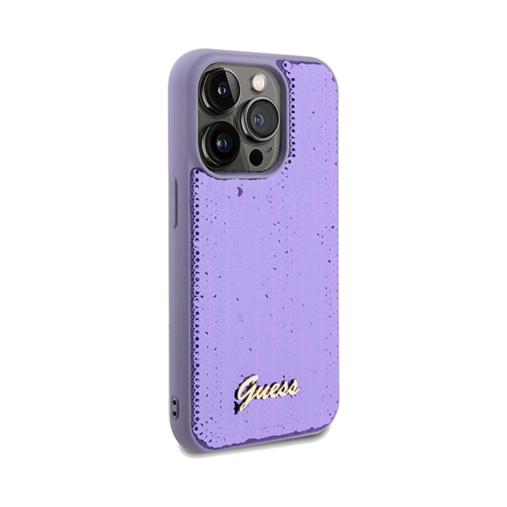 Coque iPhone 14 Pro Max Guess Sequin Script Metal violette — visuel 4