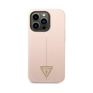 Coque iPhone 14 Pro Max Guess Silicone Triangle Logo rose — visuel 3
