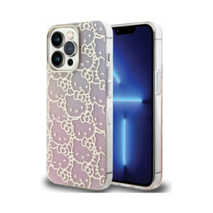 Coque iPhone 14 Pro Max Hello Kitty IML Gradient Electrop Crowded Kitty Head rose