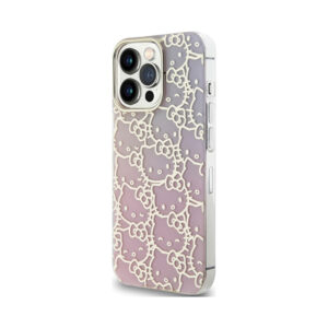 Coque iPhone 14 Pro Max Hello Kitty IML Gradient Electrop Crowded Kitty Head rose — visuel 2