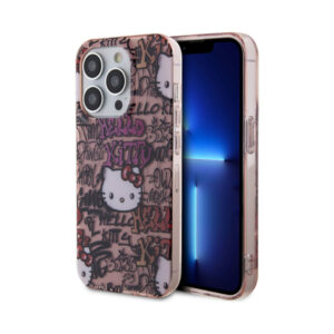 Coque iPhone 14 Pro Max Hello Kitty IML Tags Graffiti rose