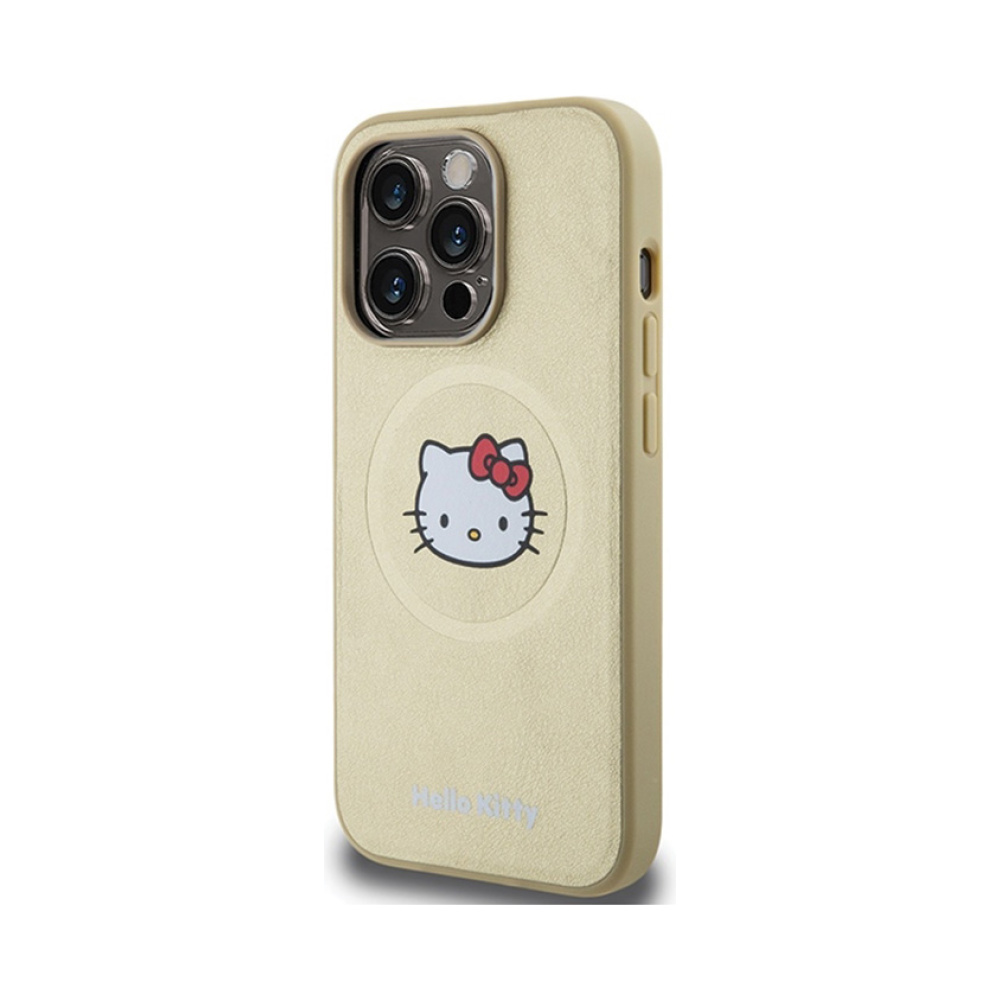 Coque iPhone 14 Pro Max Hello Kitty Leather Kitty Head MagSafe dorée — visuel 2