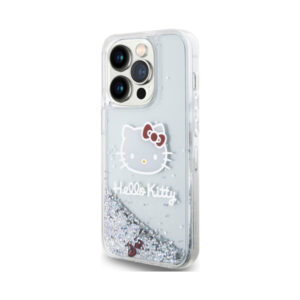 Coque iPhone 14 Pro Max Hello Kitty Liquid Glitter Charms Kitty Head argentée — visuel 2