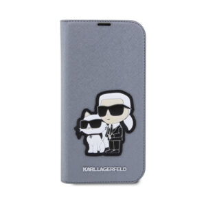 Coque iPhone 14 Pro Max Karl Lagerfeld Booktype NFT Saffiano Karl & Choupette argentée — visuel 3
