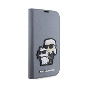 Coque iPhone 14 Pro Max Karl Lagerfeld Booktype NFT Saffiano Karl & Choupette argentée — visuel 5