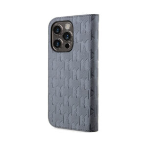 Coque iPhone 14 Pro Max Karl Lagerfeld Booktype Saffiano Monogram argentée — visuel 2