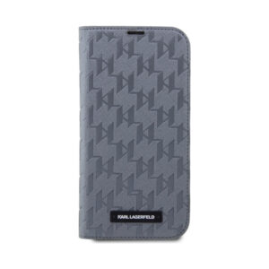 Coque iPhone 14 Pro Max Karl Lagerfeld Booktype Saffiano Monogram argentée — visuel 3