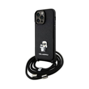 Coque iPhone 14 Pro Max Karl Lagerfeld Crossbody Saffiano Metal Pin Karl & Choupette noire