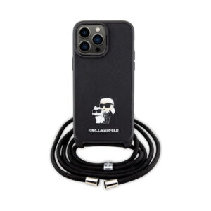 Coque iPhone 14 Pro Max Karl Lagerfeld Crossbody Saffiano Metal Pin Karl & Choupette noire — visuel 2