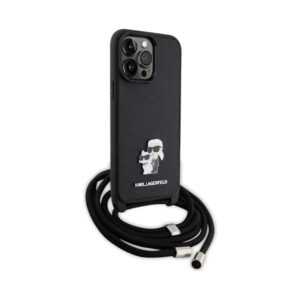 Coque iPhone 14 Pro Max Karl Lagerfeld Crossbody Saffiano Metal Pin Karl & Choupette noire — visuel 3