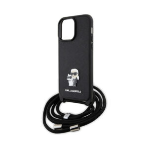 Coque iPhone 14 Pro Max Karl Lagerfeld Crossbody Saffiano Metal Pin Karl & Choupette noire — visuel 5