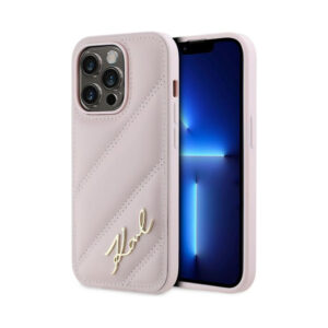 Coque iPhone 14 Pro Max Karl Lagerfeld Diagonal Quilted Script rose